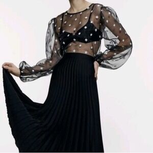Zara Sheer Limited Edition Long Sleeve Top Black Size M NWT